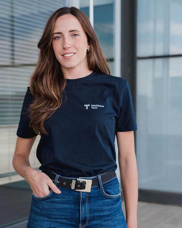 Women's navy blue t-shirt with embroidered logo